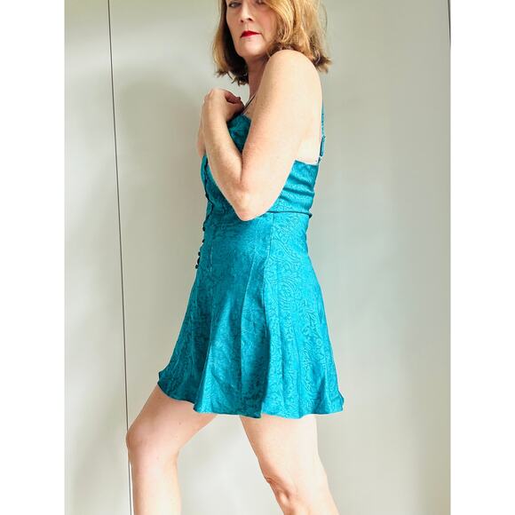 VTG 90s Victoria’s Secret Chemise Slip Dress Turquoise Satin SZ M Sexy Lingerie - Picture 6 of 6
